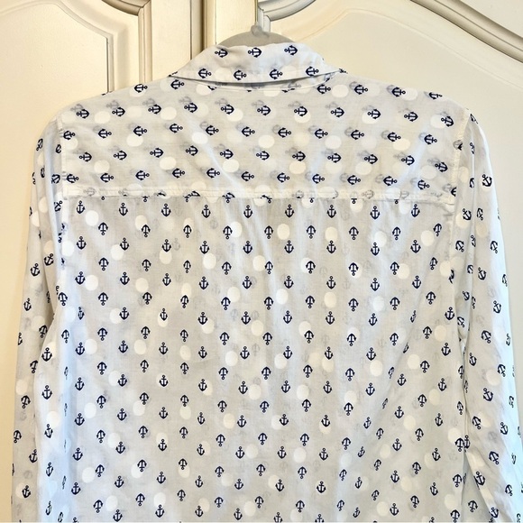 J Crew Factory Women’s Cotton Half Button-Down Top in Cream and Navy, Size Small - Picture 8 of 10